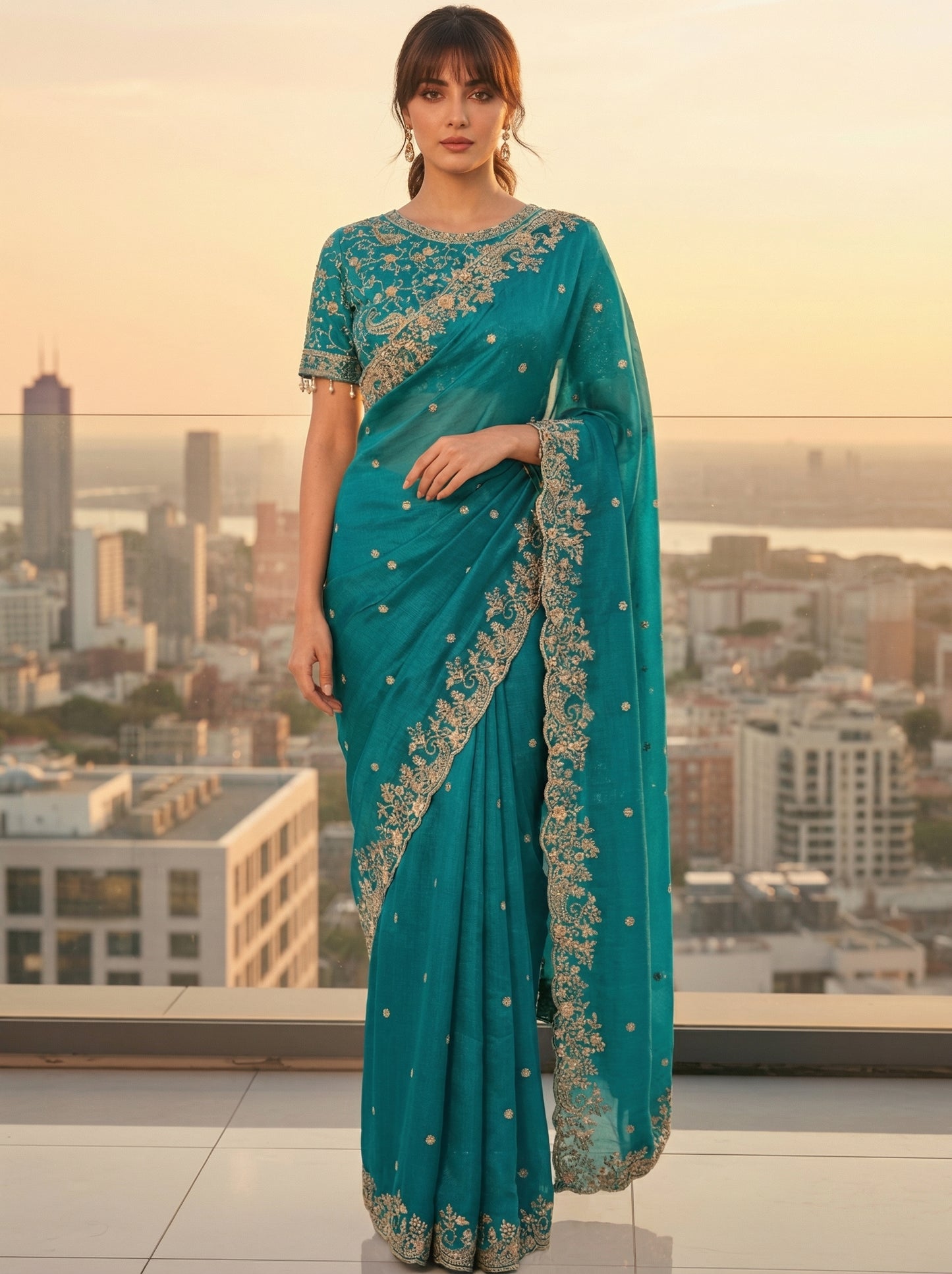 Floral Sequinned Satin Saree