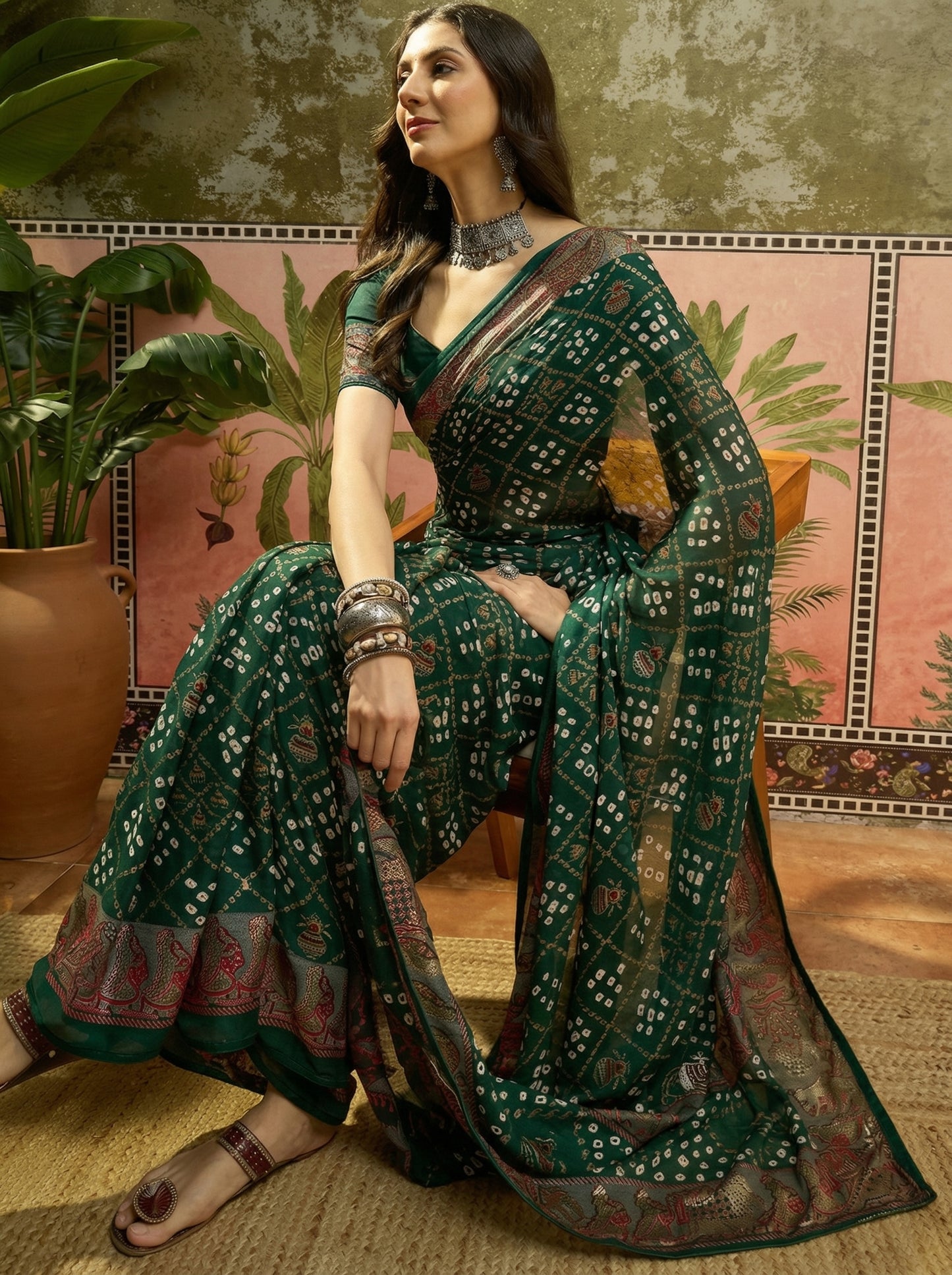 Women Festive Wedding Wear Chinon Designer Readymade Blouse Sarees