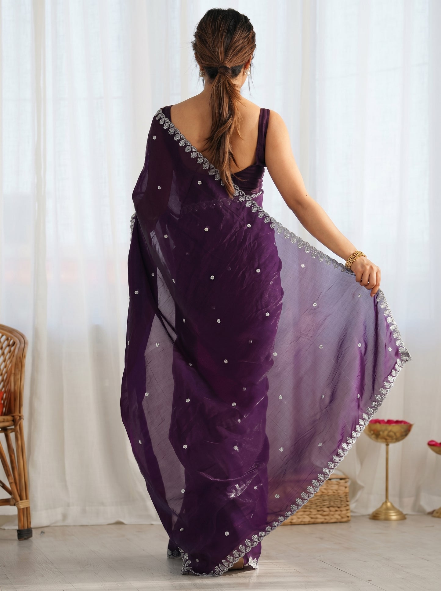Embellished Sequinned Tissue Saree