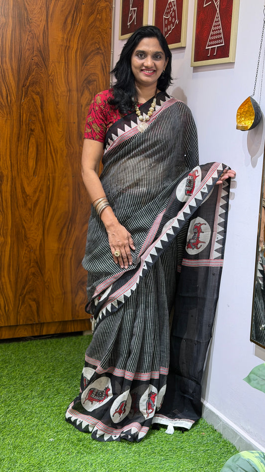 Linen cotton saree