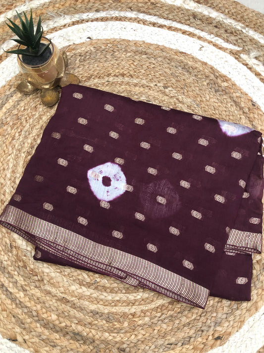 Bandhini Print Mahati silk saree Wine