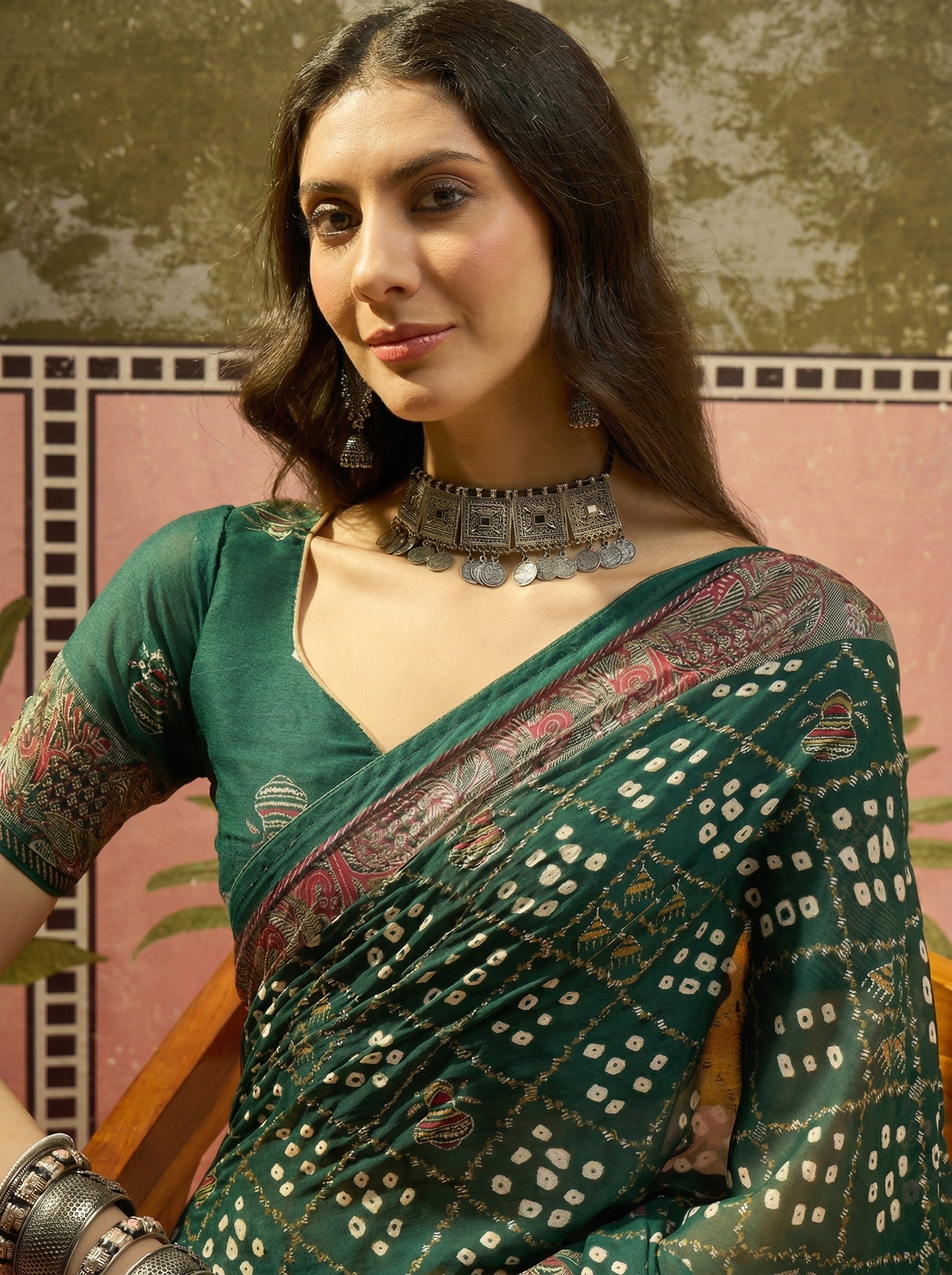 Women Festive Wedding Wear Chinon Designer Readymade Blouse Sarees