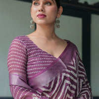 Women's Floral Digital Printed Lilen Blouses Sarees