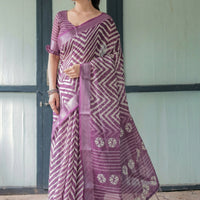 Women's Floral Digital Printed Lilen Blouses Sarees