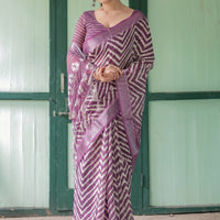 Women's Floral Digital Printed Lilen Blouses Sarees