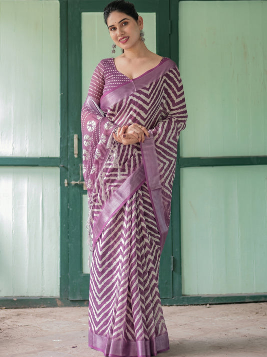 Women's Floral Digital Printed Lilen Blouses Sarees