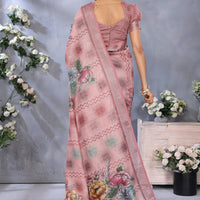 Women's Floral Digital Printed Lilen Simer Blouse Sarees