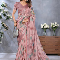 Women's Floral Digital Printed Lilen Simer Blouse Sarees