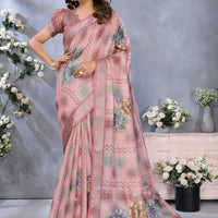 Women's Floral Digital Printed Lilen Simer Blouse Sarees