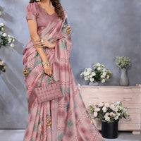 Women's Floral Digital Printed Lilen Simer Blouse Sarees