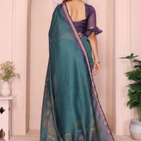 Women's Digital Printed Checks Leaf Motifs Chandari Blouse Sarees