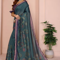 Women's Digital Printed Checks Leaf Motifs Chandari Blouse Sarees