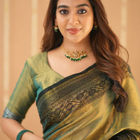 Green Tissue Saree With Designer Blouse