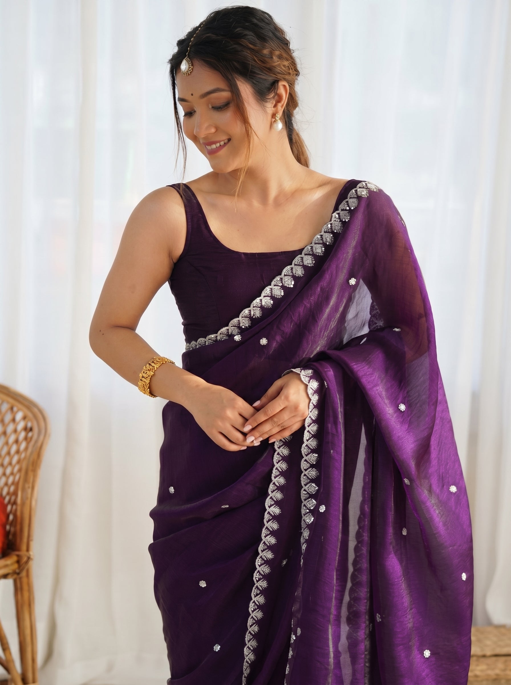 Embellished Sequinned Tissue Saree