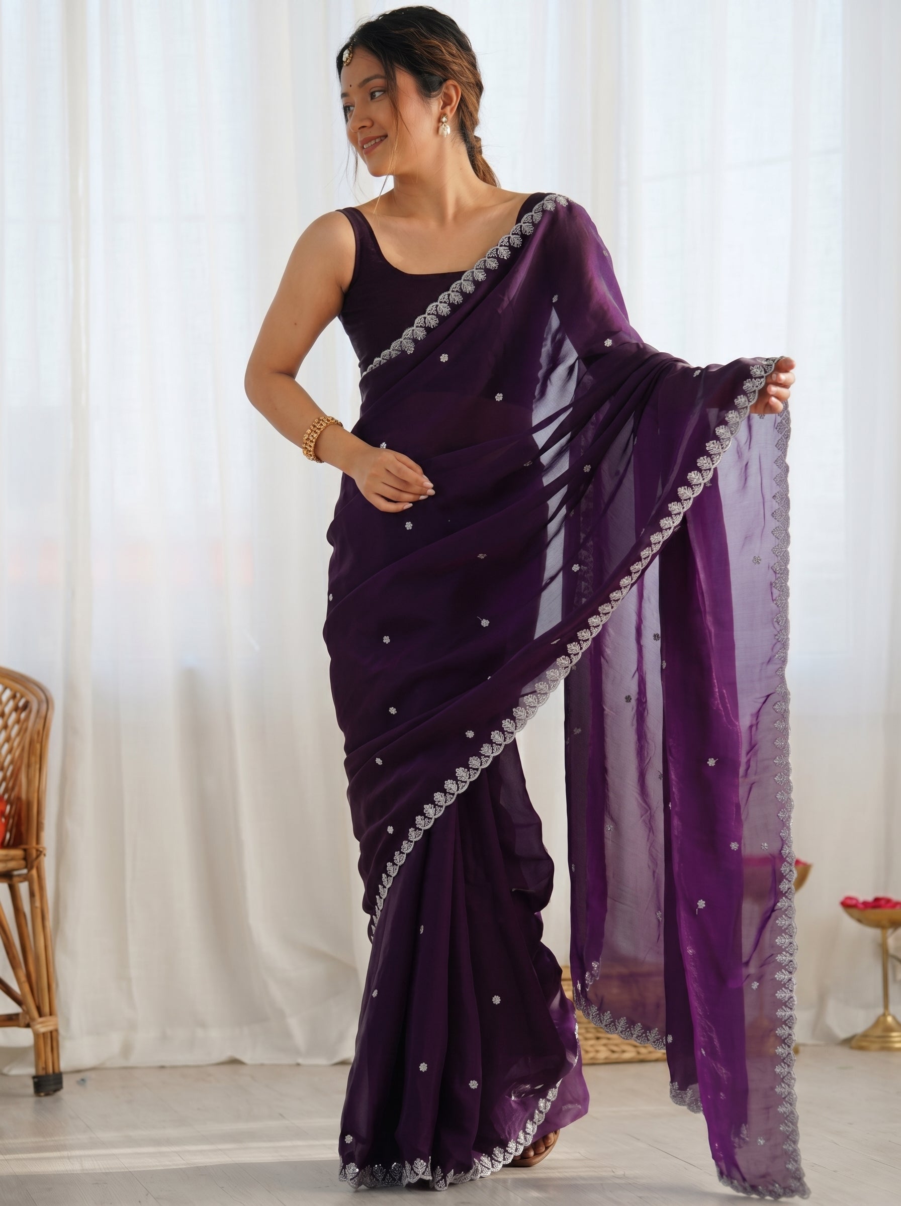 Embellished Sequinned Tissue Saree