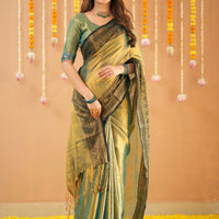 Green Tissue Saree With Designer Blouse