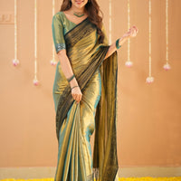 Green Tissue Saree With Designer Blouse