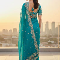 Floral Sequinned Satin Saree